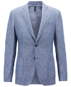 Slim Fit Linen Jacket In Pastel Blue 