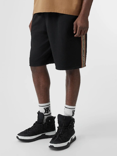 Shop Burberry Icon Stripe Detail Cotton Blend Shorts In Black