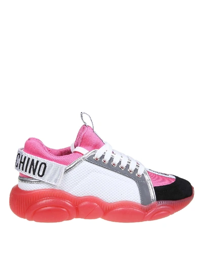 Shop Moschino Sneakers Teddy Run With Strap Color White / Pink In White/pink