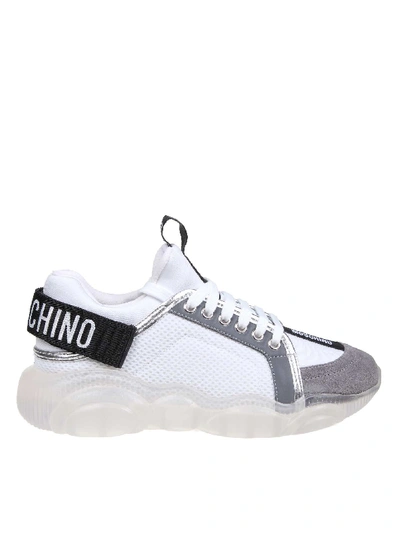 Shop Moschino Sneakers Teddy Run With Strap Color White / Gray