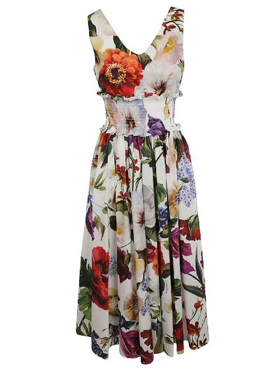 Shop Dolce & Gabbana Floral Print Midi Dress In Multicolor