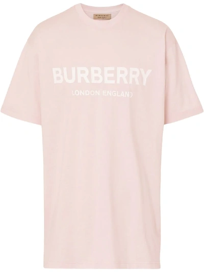 Shop Burberry Logo Print Cotton T-shirt - Pink