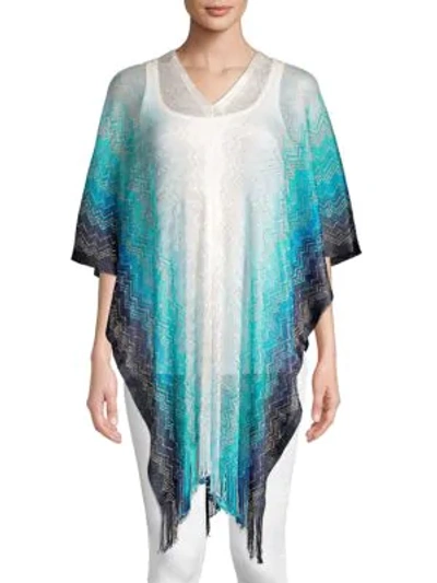 Shop Missoni Sheer Ombre Poncho In Blue