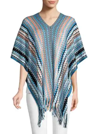 Shop Missoni Fringed Chevron Poncho In Blue