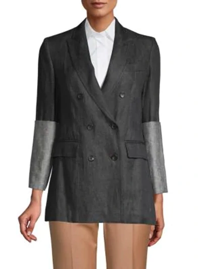 Shop Max Mara Mentino Linen Double-breasted Jacket In Black