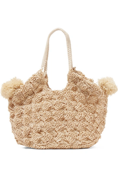 Shop Ulla Johnson Lalo Mini Pompom-embellished Straw Tote In Beige