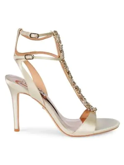 Shop Badgley Mischka Hollow Embellished Metallic High-heel Sandals In Ivory