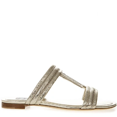 Shop Tod's Low Gold Leather Sandal