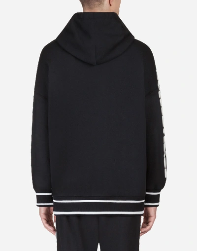 Shop Dolce & Gabbana Sweatshirt In Cotton With Hood And Patch In Black