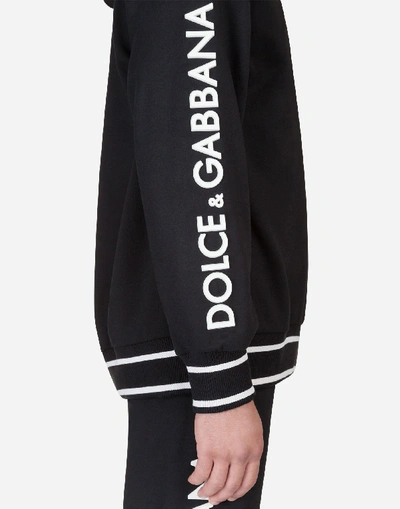 Shop Dolce & Gabbana Sweatshirt In Cotton With Hood And Patch In Black