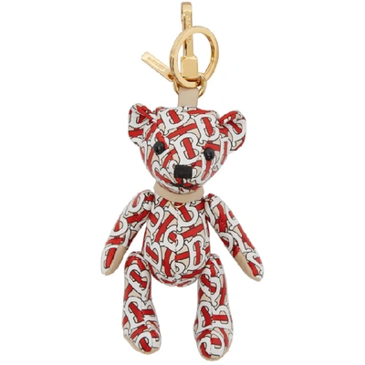 Shop Burberry Red Leather Monogram Thomas Keychain In Vermillion