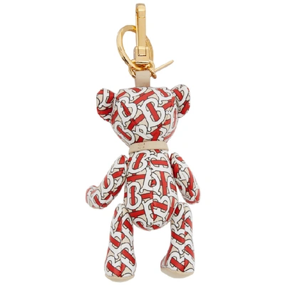 Shop Burberry Red Leather Monogram Thomas Keychain In Vermillion