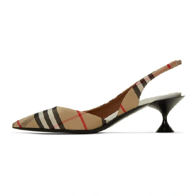 Shop Burberry Beige Vintage Check Slingback Heels In Archive Bei