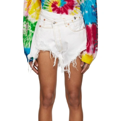 Shop R13 White Denim Crossover Shorts In Nico White