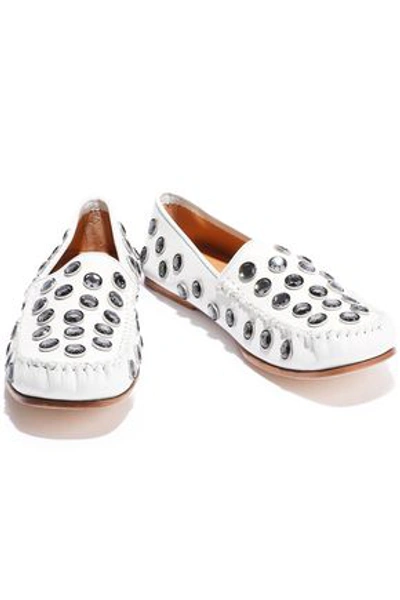 Shop Acne Studios Jackson Crystal-embellished Leather Loafers In White
