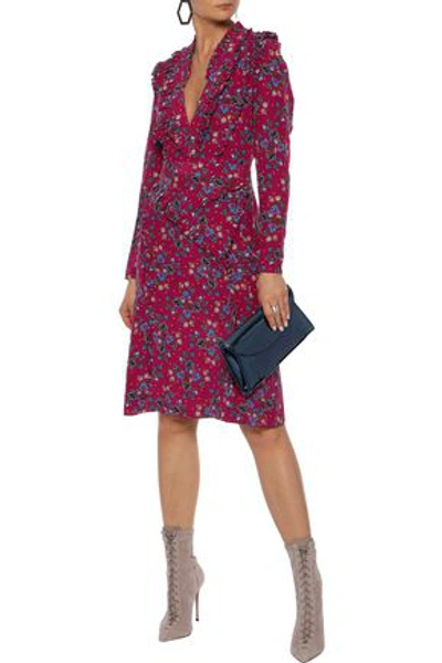 Shop Altuzarra Woman Ruffle-trimmed Floral-print Silk Crepe De Chine Dress Plum