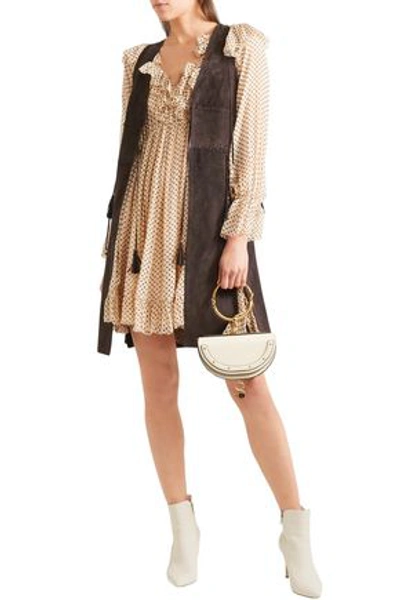 Shop Chloé Embellished Tasseled Suede Vest In Dark Brown