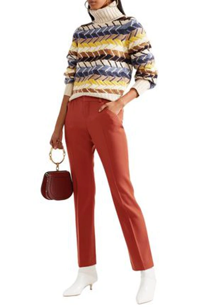 Shop Chloé Woman Wool-blend Twill Straight-leg Pants Brick