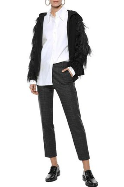 Shop Brunello Cucinelli Feather-paneled Embellished Stretch-cotton Jersey Hoodie In Black