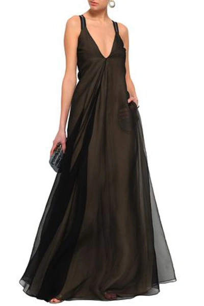 Shop Brunello Cucinelli Bead-embellished Silk-organza Gown In Black