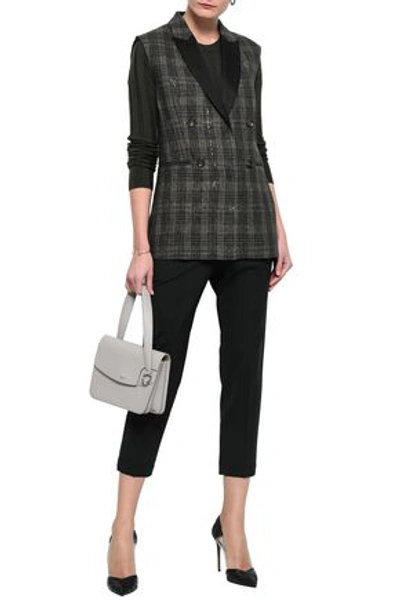 Shop Brunello Cucinelli Woman Satin-trimmed Embellished Checked Linen Vest Army Green