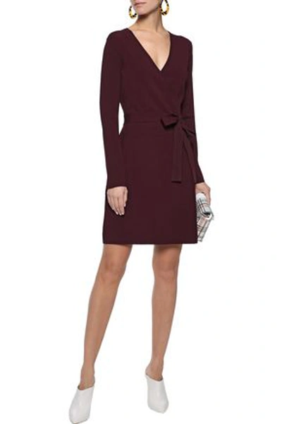 Shop Diane Von Furstenberg Stretch-knit Mini Wrap Dress In Plum