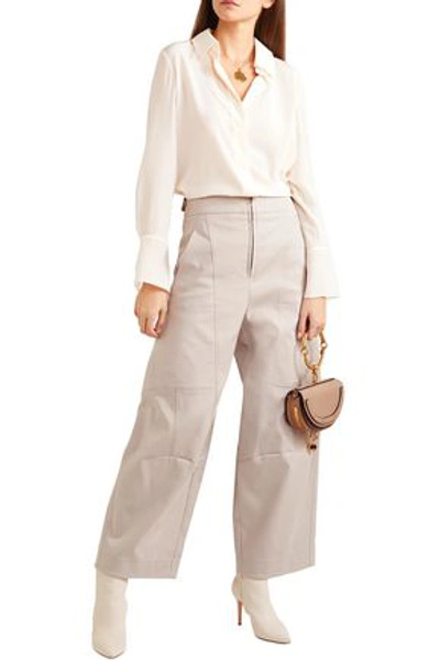 Shop Chloé Cropped Stretch-cotton Wide-leg Pants In Neutral