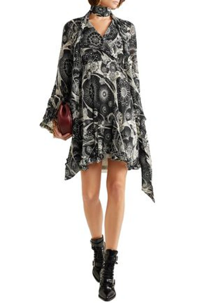 Shop Chloé Printed Cotton And Silk-blend Georgette Mini Dress In Black