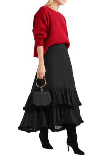 Shop Chloé Tiered Cotton And Silk-blend Midi Skirt In Black