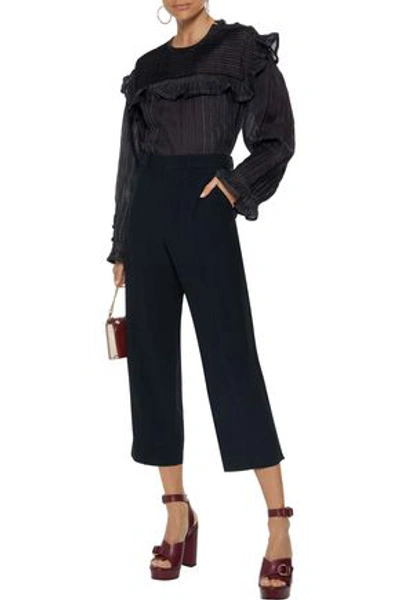 Shop Chloé Cropped Crepe Straight-leg Pants In Midnight Blue