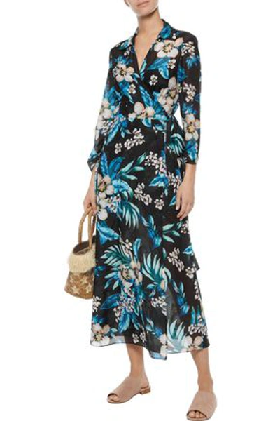 Shop Dvf West Diane Von Furstenberg Woman Floral-print Cotton And Silk-blend Midi Wrap Dress Light Blue