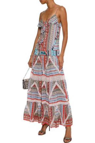 Shop Etro Lace-up Bead-embellished Printed Silk-gauze Maxi Dress In Multicolor