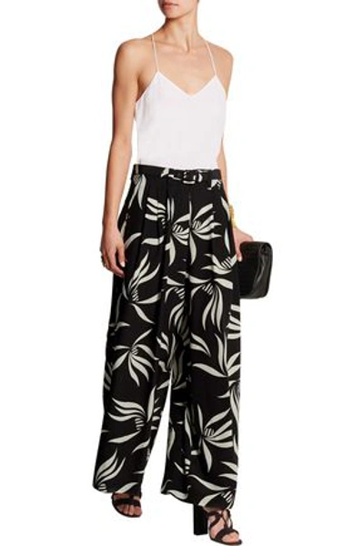 Shop Etro Woman Belted Printed Silk-crepe Wide-leg Pants Black