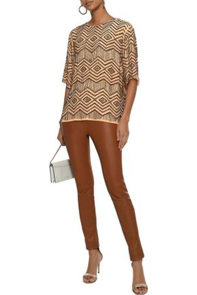 Shop Etro Woman Bead-embellished Washed-silk Top Pastel Orange