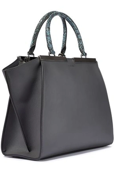 Shop Fendi Woman 3jours Elaphe-trimmed Leather Tote Anthracite