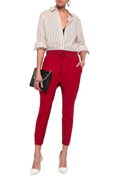 Shop Haider Ackermann Woman Cropped Cotton-twill Track Pants Crimson