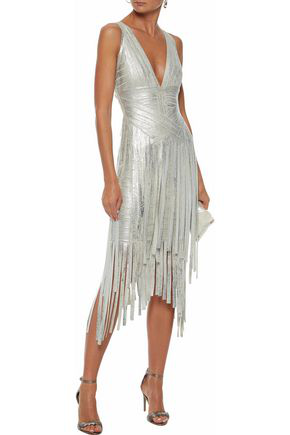 herve leger silver metallic dress