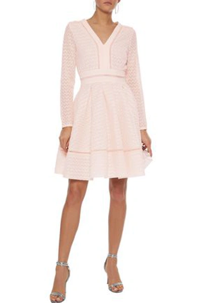 Rossignol Crepe trimmed Pleated Lace Mini Dress In Pastel Pink