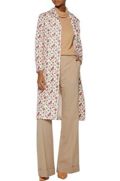Shop Nina Ricci Woman Floral-print Silk-twill Coat Ecru