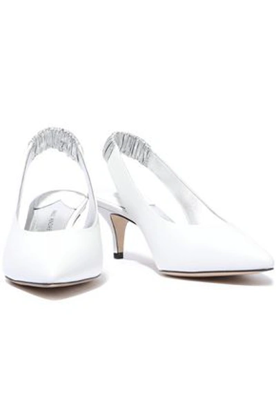 Shop Paul Andrew Carpanthian Metallic-trimmed Leather Slingback Pumps In White