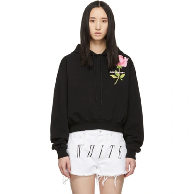 Shop Off-white Black Cropped Flower Hoodie In Black Multi