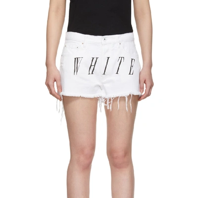 OFF-WHITE 白色石洗牛仔短裤