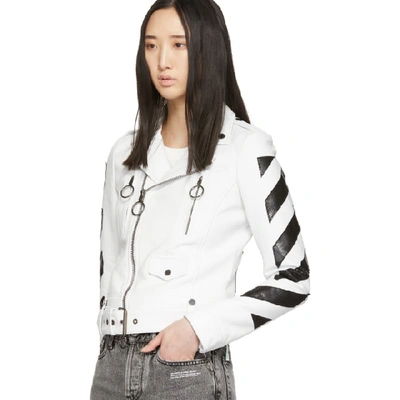 Shop Off-white White Diag Regular Biker Jacket In White/black