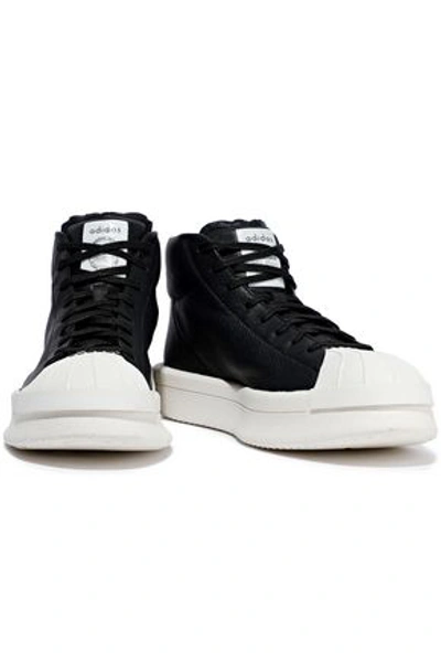 Shop Adidas Originals Rick Owens X Adidas Woman Mastodon Textured-leather Platform High-top Sneakers Black
