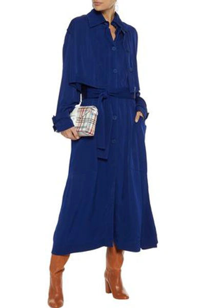 Shop Stella Mccartney Woman Layered Shirred Satin-crepe Midi Dress Royal Blue