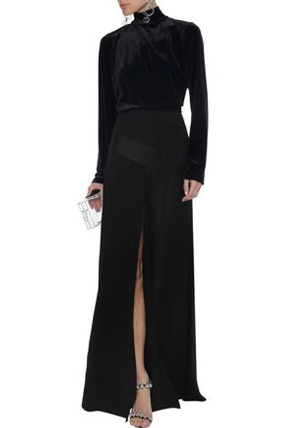 Shop Saint Laurent Woman Satin-paneled Crepe Maxi Skirt Black