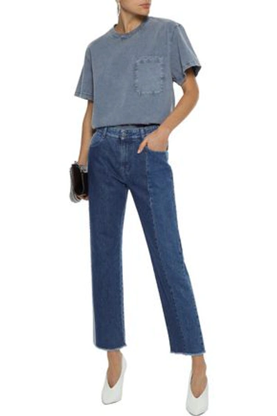 Shop Stella Mccartney Woman Two-tone Mid-rise Straight-leg Jeans Mid Denim