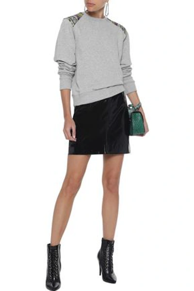 Shop Saint Laurent Woman Appliquéd Mélange French Cotton-blend Terry Sweatshirt Gray