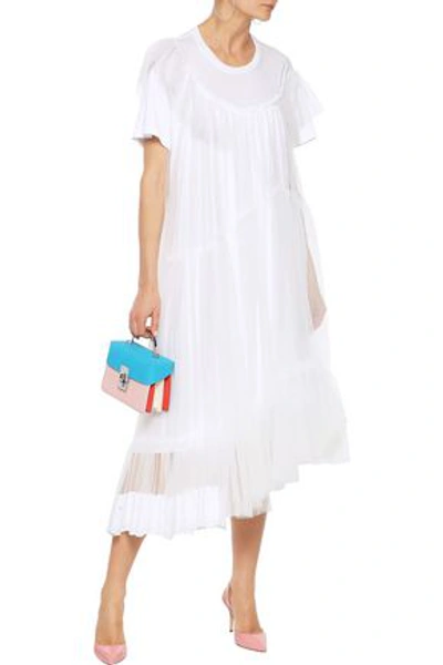 Shop Simone Rocha Woman Asymmetric Layered Tulle And Cotton-jersey Midi Dress White