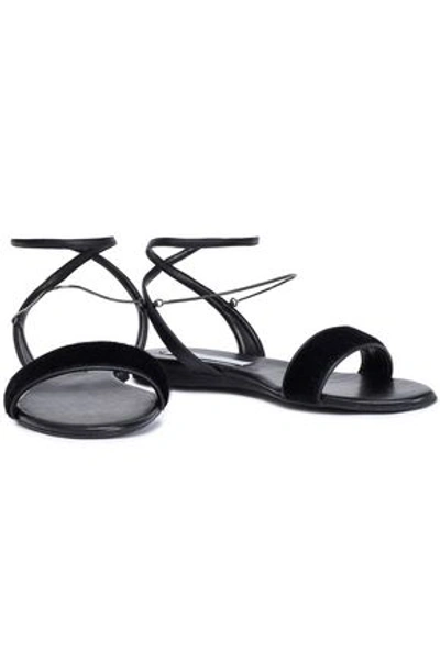 Shop Stella Mccartney Faux Calf Hair-trimmed Faux Leather Sandals In Black